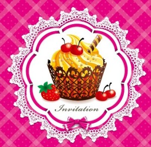 Sweet Floral and Dessert Invitation Card Design Vector 04