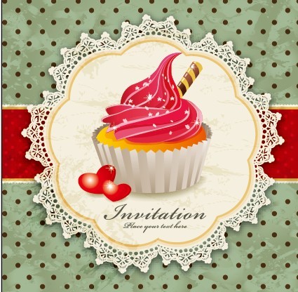 Sweet Floral and Dessert Invitation Card Design Vector 05