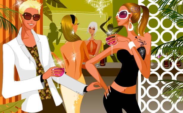 Vector Young People In A Night Club Illustration 01