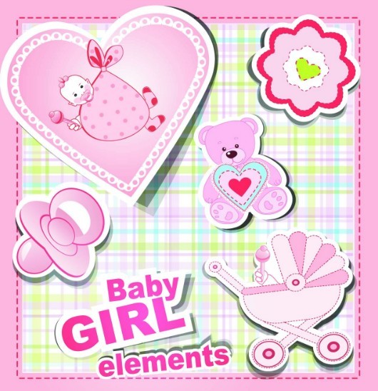 Pink Baby Girl Design Elements Vector
