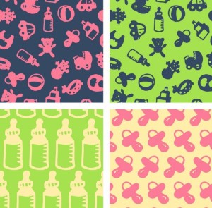 Set Of Cute Baby Supplies Patterns Vector