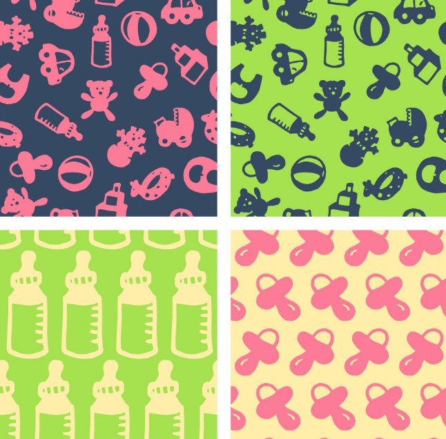 Set Of Cute Baby Supplies Patterns Vector
