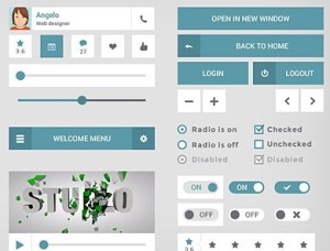 Blue and White Flat Mobile UI Kit PSD