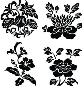 Black Vintage Flower & Plant Patterns Vector 01
