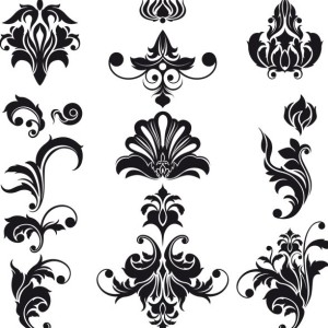 Black Vintage Flower & Plant Patterns Vector 02