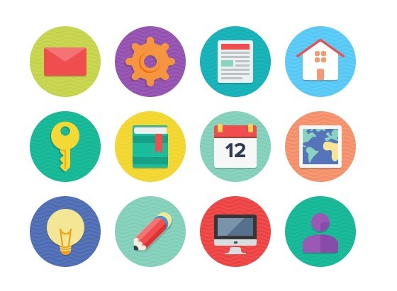 Flat Designed Round Icons Set PSD
