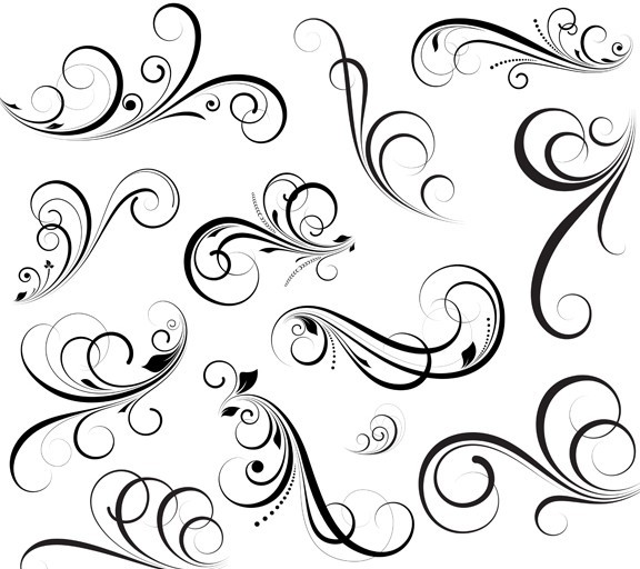 Flourish Swirl Floral Corner Patterns Vector 01