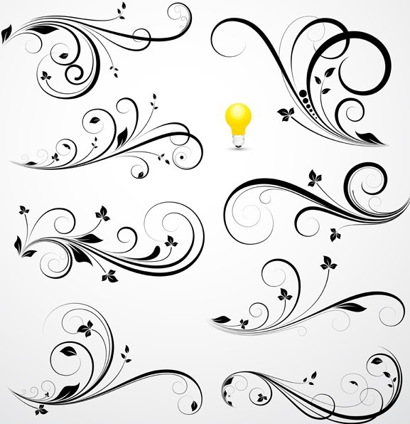 Flourish Swirl Floral Corner Patterns Vector 04