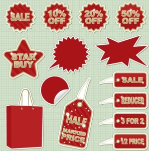 Set of Vintage Red Sale Stickers & Labels Vector