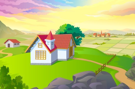 Free Cartoon Village Landscape Vector - TitanUI