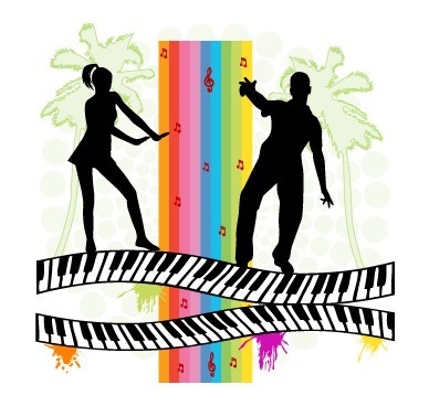 Music Concept Silhouetted Man and Woman Vector