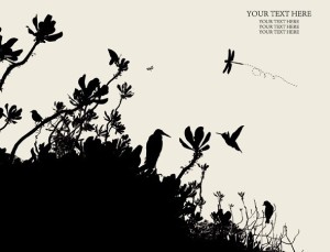 Vector Trees and Birds Silhouette 01