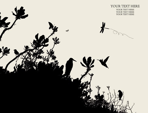 Vector Trees and Birds Silhouette 01