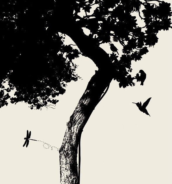 Vector Trees and Birds Silhouette 03