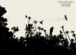 Vector Trees and Birds Silhouette 04