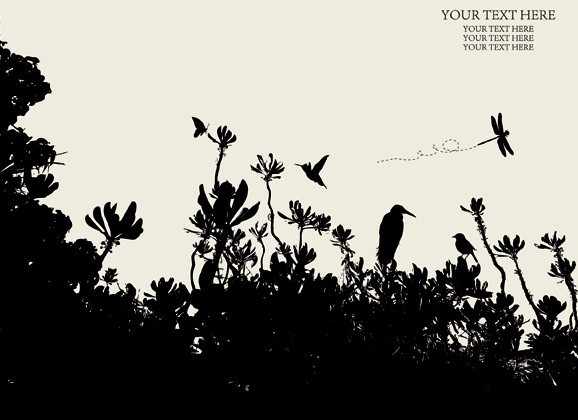 Vector Trees and Birds Silhouette 04