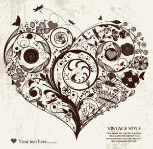Vintage Style Floral Ornamental Love Heart Vector 02
