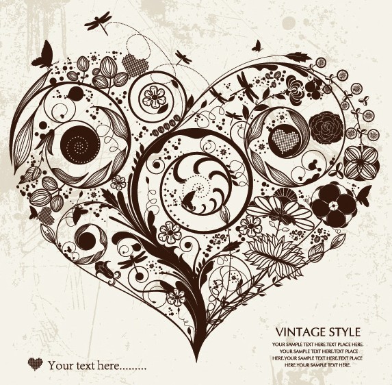 Vintage Style Floral Ornamental Love Heart Vector 02