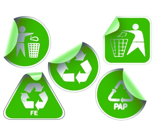 Set of Green Recycling Concept Stickers Vector 01