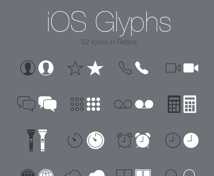 iOS Glyph Icons Retina PSD
