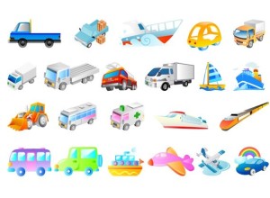 Set Of Vector Cartoon Transport Vehicle Icons