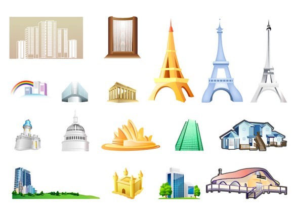 Set Of Vector World Landmark Icons
