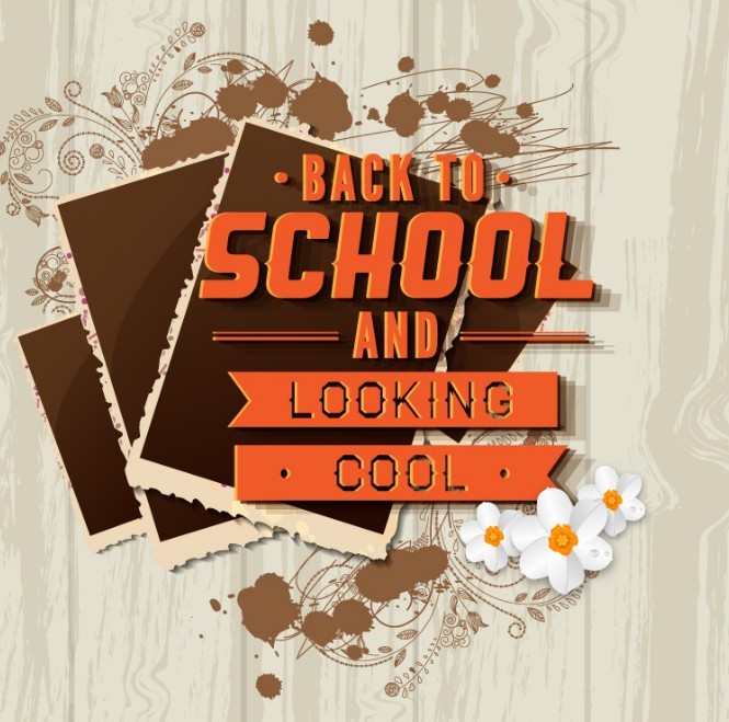 Back To School Poster With Photo Frame and Floral Background Vector