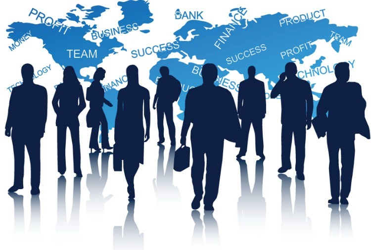 Business Men Silhouettes With World Map Background 01