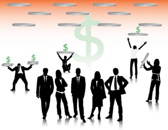 Business Men Silhouettes With World Map Background 03