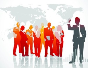 Business Men Silhouettes With World Map Background 04