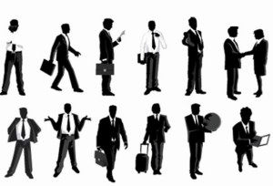 Business Men Silhouettes With World Map Background 05