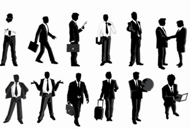 Business Men Silhouettes With World Map Background 05