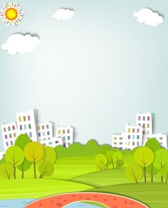 Fresh Cartoon Green City Vector Clip Art