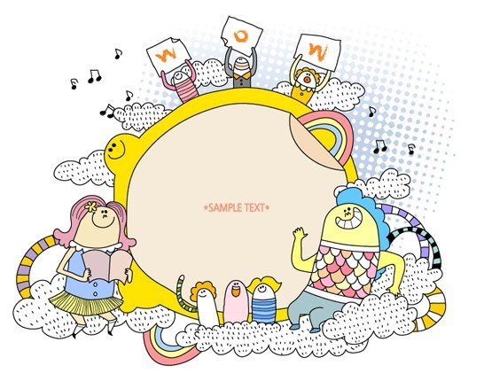 Vector Hand Drawn Cartoon Monster Family