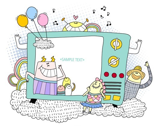 Vector Hand Drawn TV Set And Small Monsters