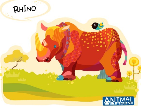 Cute Cartoon Rhino Illustration Vector