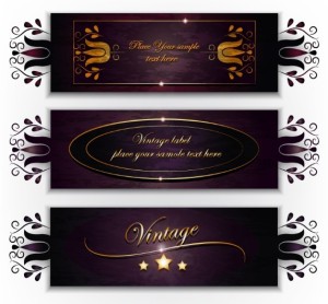Gorgeous Deep Purple Floral Banners Vector