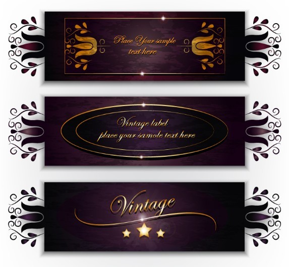 Gorgeous Deep Purple Floral Banners Vector