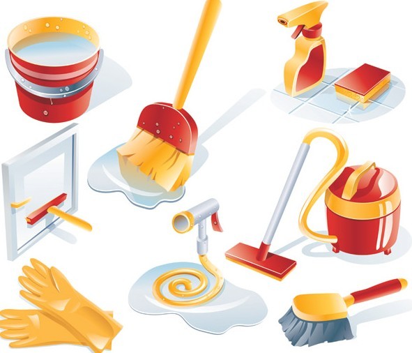 Set Of Clean House Cleaning Icons Vector 01