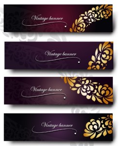 Set Of Purple Banners with Vintage Floral Patterns Vector