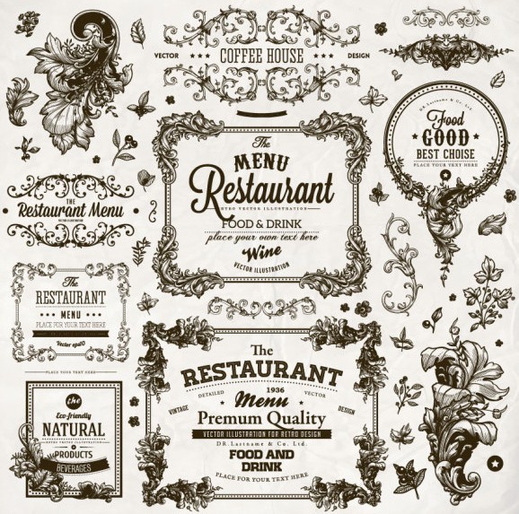 Vintage Restaurant Menu Floral Frames Vector