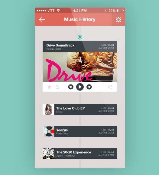 iOS 7 Style Music History APP GUI PSD