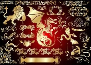 Set Of Vector Golden Royal Heraldic Design Elements 01