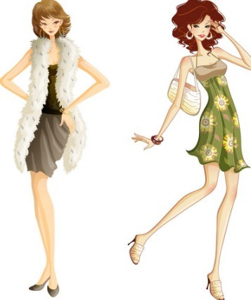 City Modern Girls Illustration Vector 02