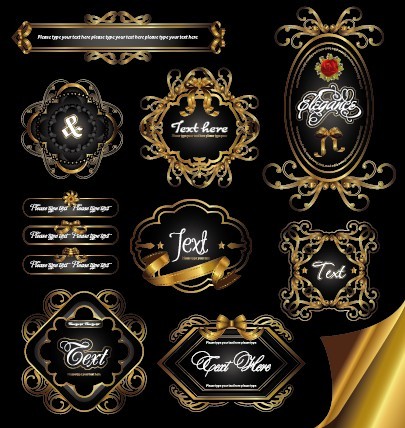 Golden Elegance Ribbon Label Collection Vector 01