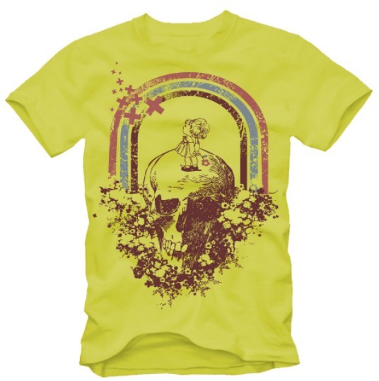 Vector Yellow Short-sleeved T-shirt With Vintage Skull Pattern