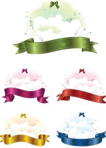 Set Of Clean Clouds With Ribbon Bow Ornaments