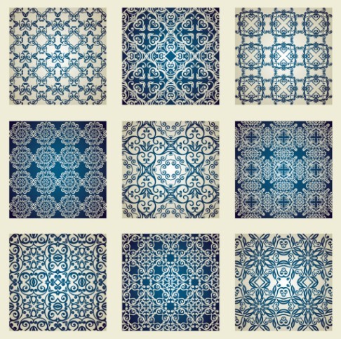 Set Of Vector Seamless Classic Floral Patterns 02