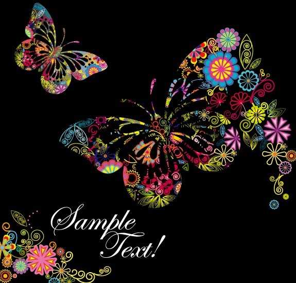 Classical Colored Butterflies and Flowers Vector 02