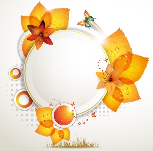 Orange Leaf and Butterfly Vector Frame 01